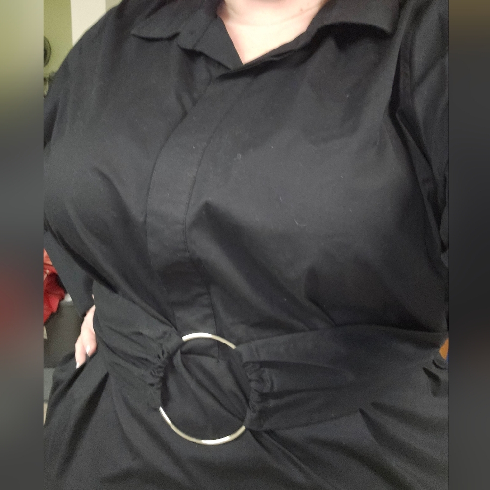Lane Bryant Waist-Cinching Black Button-Up Shirt